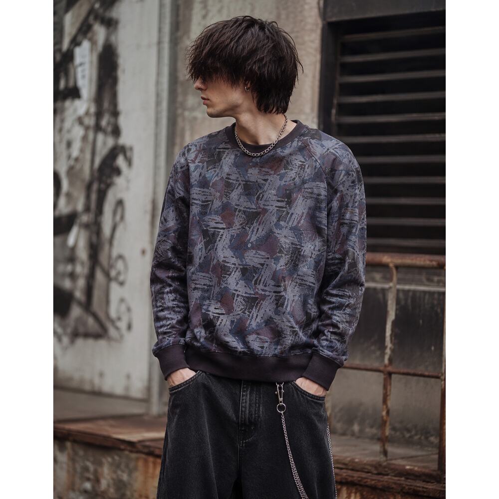 Y2K Grunge Skater Sweatshirt Geometric Streetwear Goth Indie Small Blue Graphic